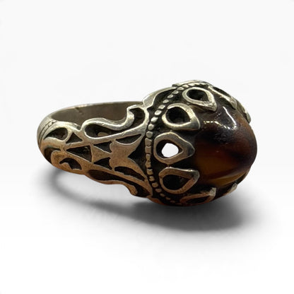 Vintage Islamic Ottoman Style Tiger Eye Silver Ring