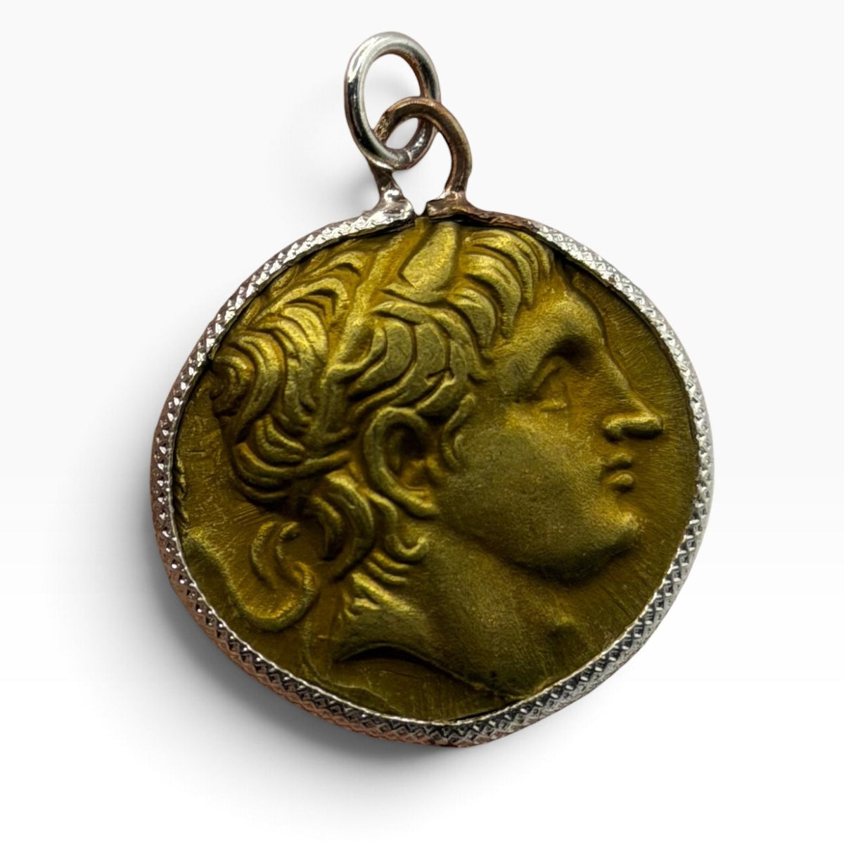 Ancient Roman Greek Style Coin Pendant Silver Gold Tone Coin Medallion Charm