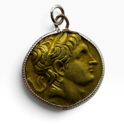 Ancient Roman Greek Style Coin Pendant Silver Gold Tone Coin Medallion Charm