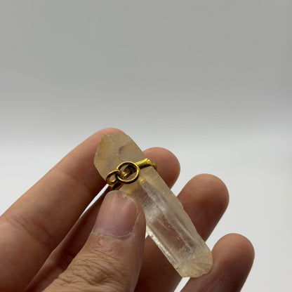 Raw Quartz Crystal Point Pendant Gold Tone Wire Wrap Natural Gemstone Charm⁠