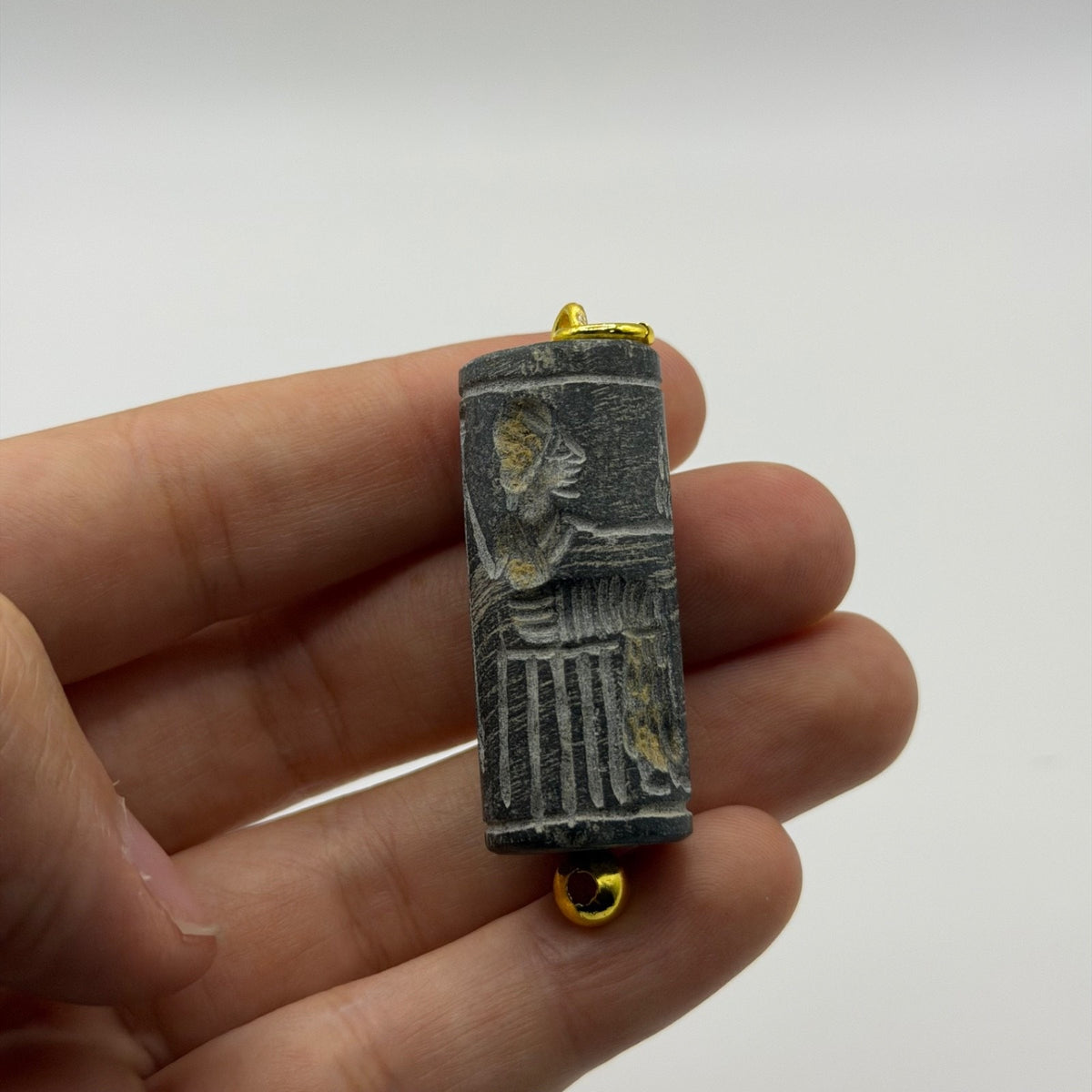 Antique Carved Cylinder Seal Pendant Ancient Style Bead Charm