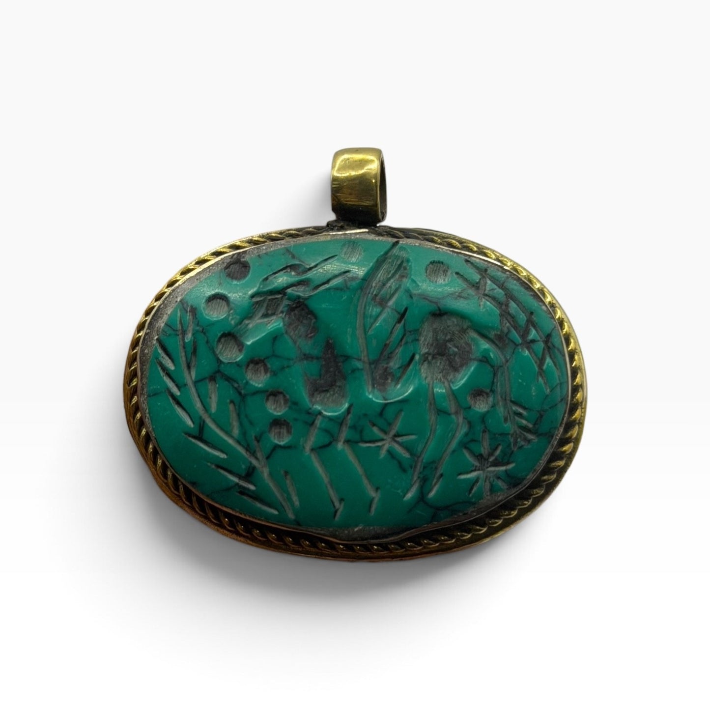 Ancient Near Eastern Style Hand Carved Intaglio Brass Pendant