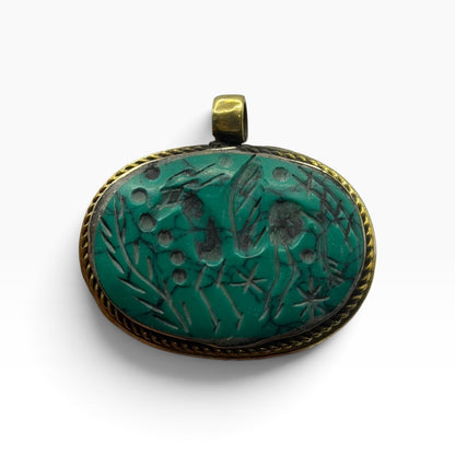 Ancient Near Eastern Style Hand Carved Intaglio Brass Pendant