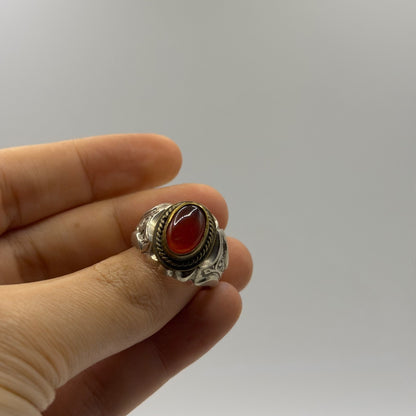 Vintage Post Medieval Style Silver Red Glass Ring