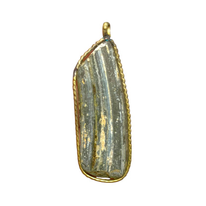 Ancient Roman Glass Pendant – Elongated Olive & Gold Streaked Glass