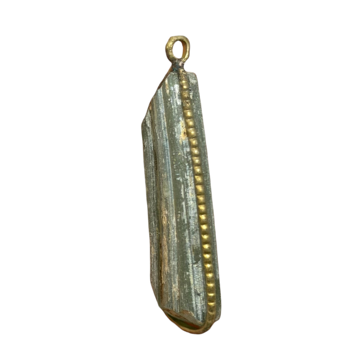 Ancient Roman Glass Pendant – Elongated Olive & Gold Streaked Glass