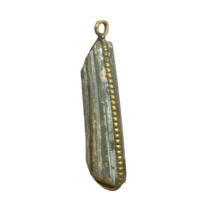 Ancient Roman Glass Pendant – Elongated Olive & Gold Streaked Glass