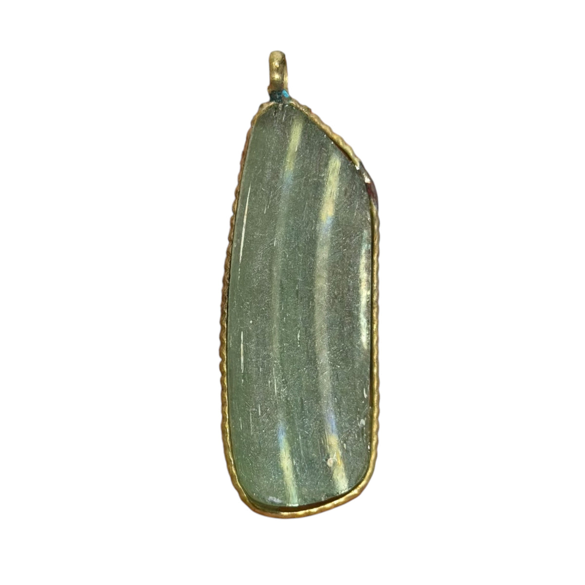 Ancient Roman Glass Pendant – Elongated Olive & Gold Streaked Glass