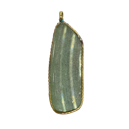 Ancient Roman Glass Pendant – Elongated Olive & Gold Streaked Glass