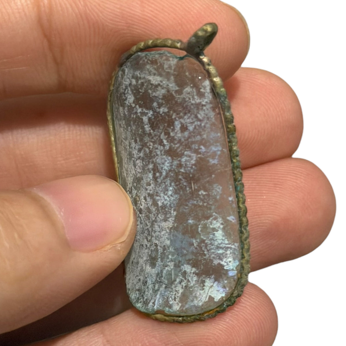 Ancient Roman Glass Pendant – Lavender-Pink Iridescent Glass