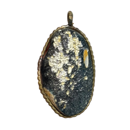 Ancient Roman Glass Pendant – Black Glass with Golden Patina Splash