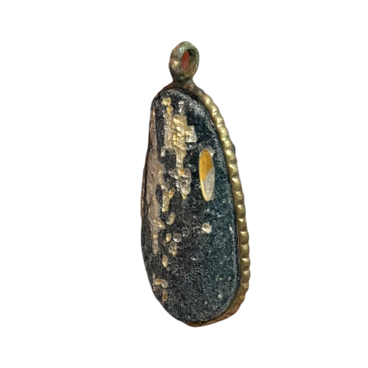 Ancient Roman Glass Pendant – Black Glass with Golden Patina Splash