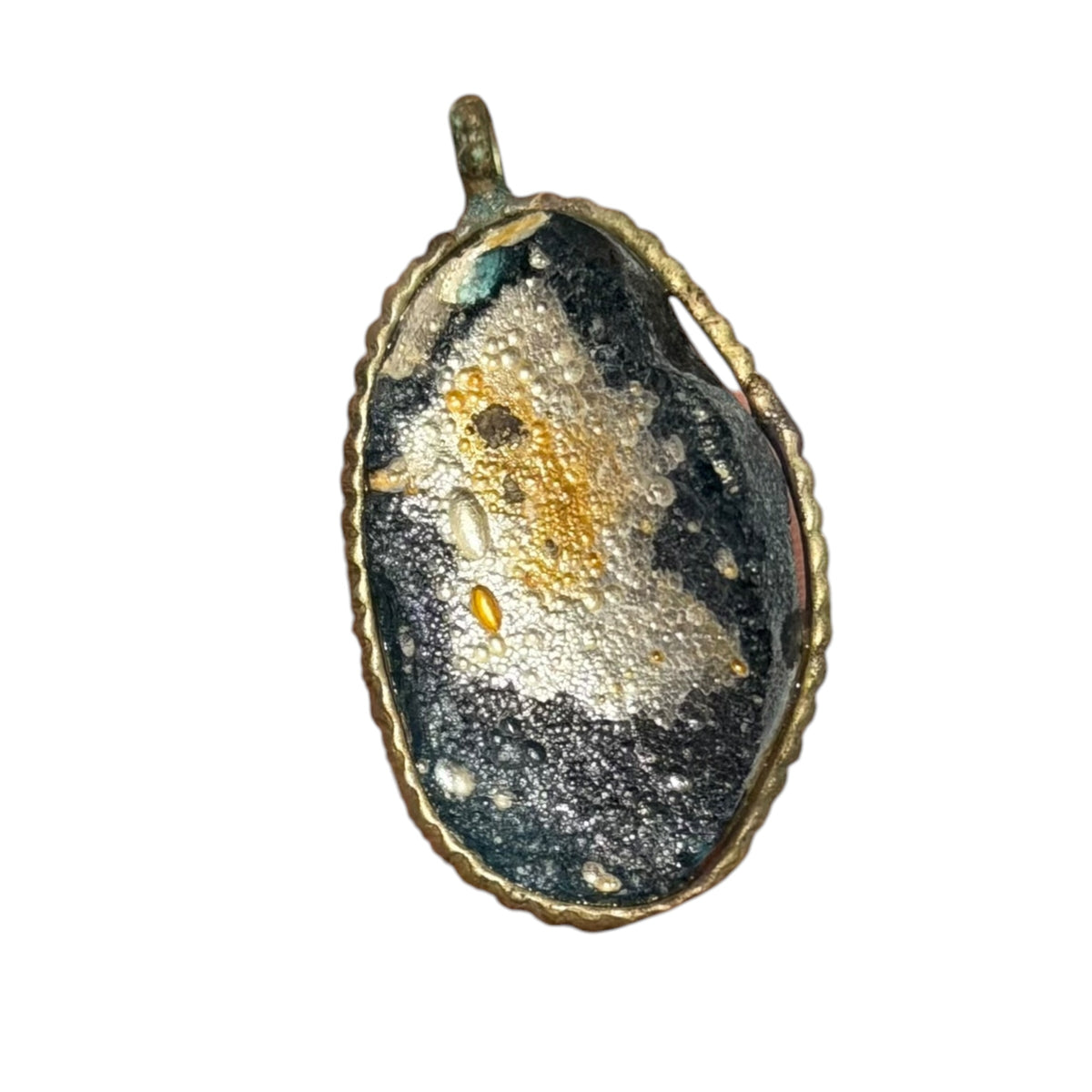 Ancient Roman Glass Pendant – Black Glass with Golden Patina Splash