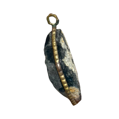 Ancient Roman Glass Pendant – Black Glass with Golden Patina Splash