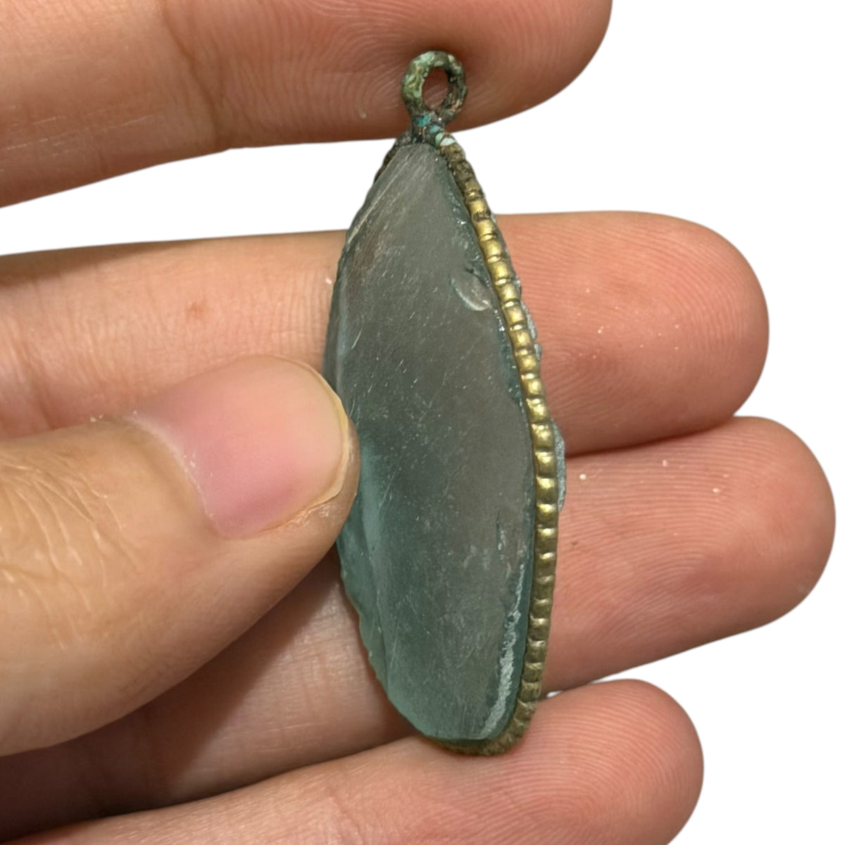Ancient Roman Glass Pendant – Pale Sage Green Glass, Oval Cut
