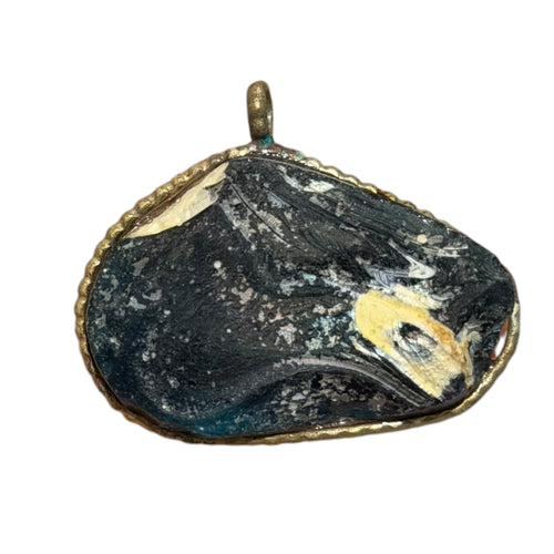 Ancient Roman Glass Pendant – Charcoal Glass with Cream Patina