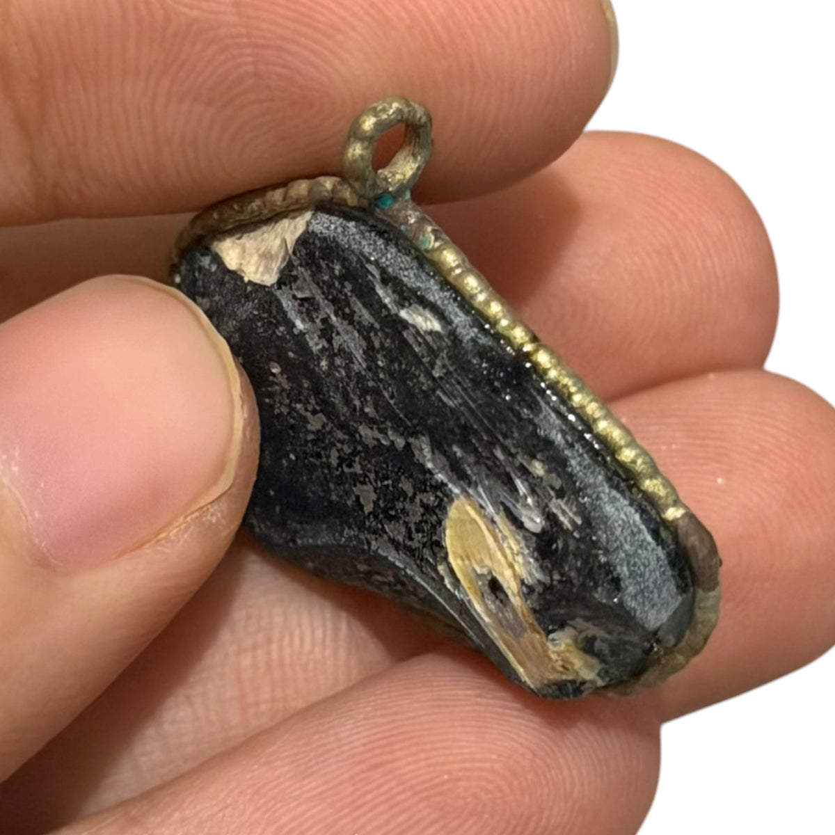 Ancient Roman Glass Pendant – Charcoal Glass with Cream Patina