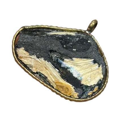 Ancient Roman Glass Pendant – Charcoal Glass with Cream Patina
