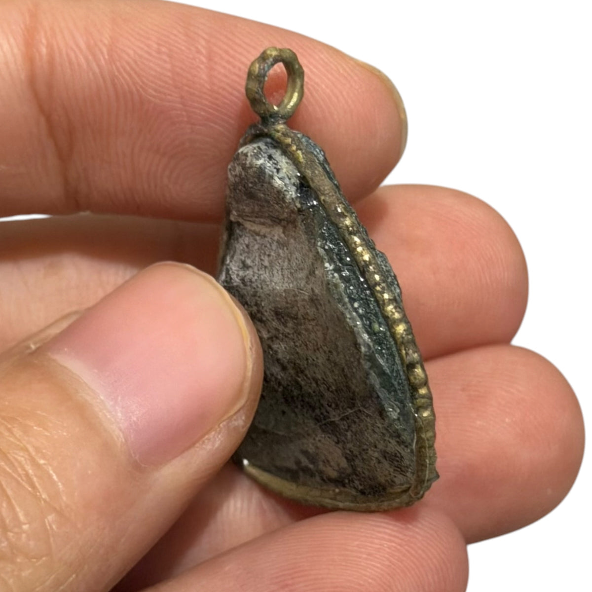 Ancient Roman Glass Pendant – Triangular Sage Green Glass
