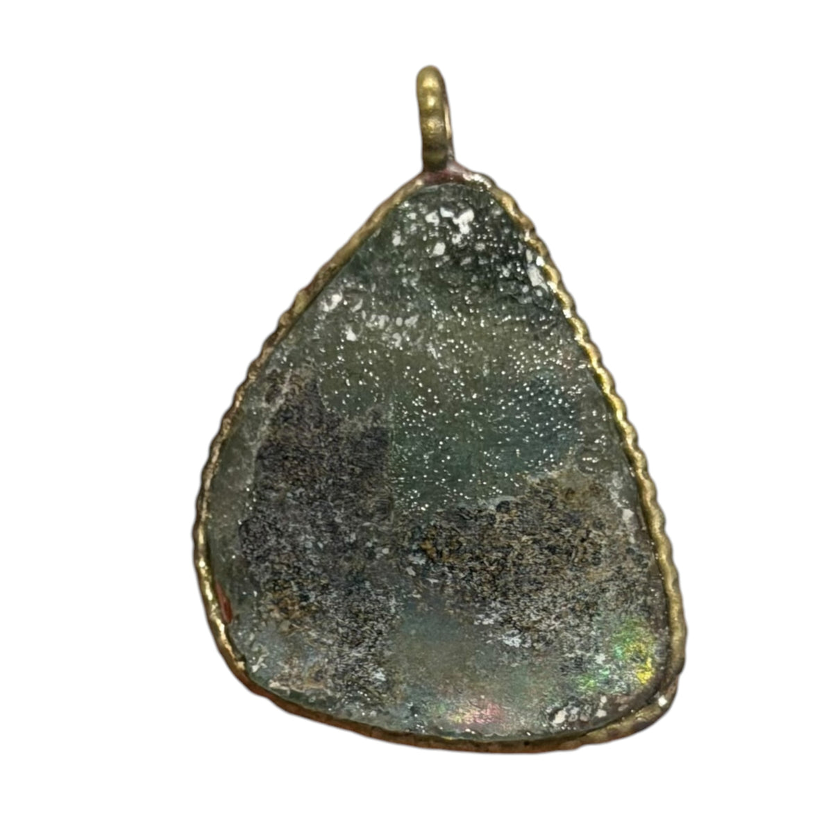 Ancient Roman Glass Pendant – Triangular Sage Green Glass