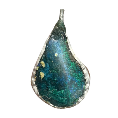 Ancient Roman Glass Pendant – Peacock Iridescent Teardrop Glass