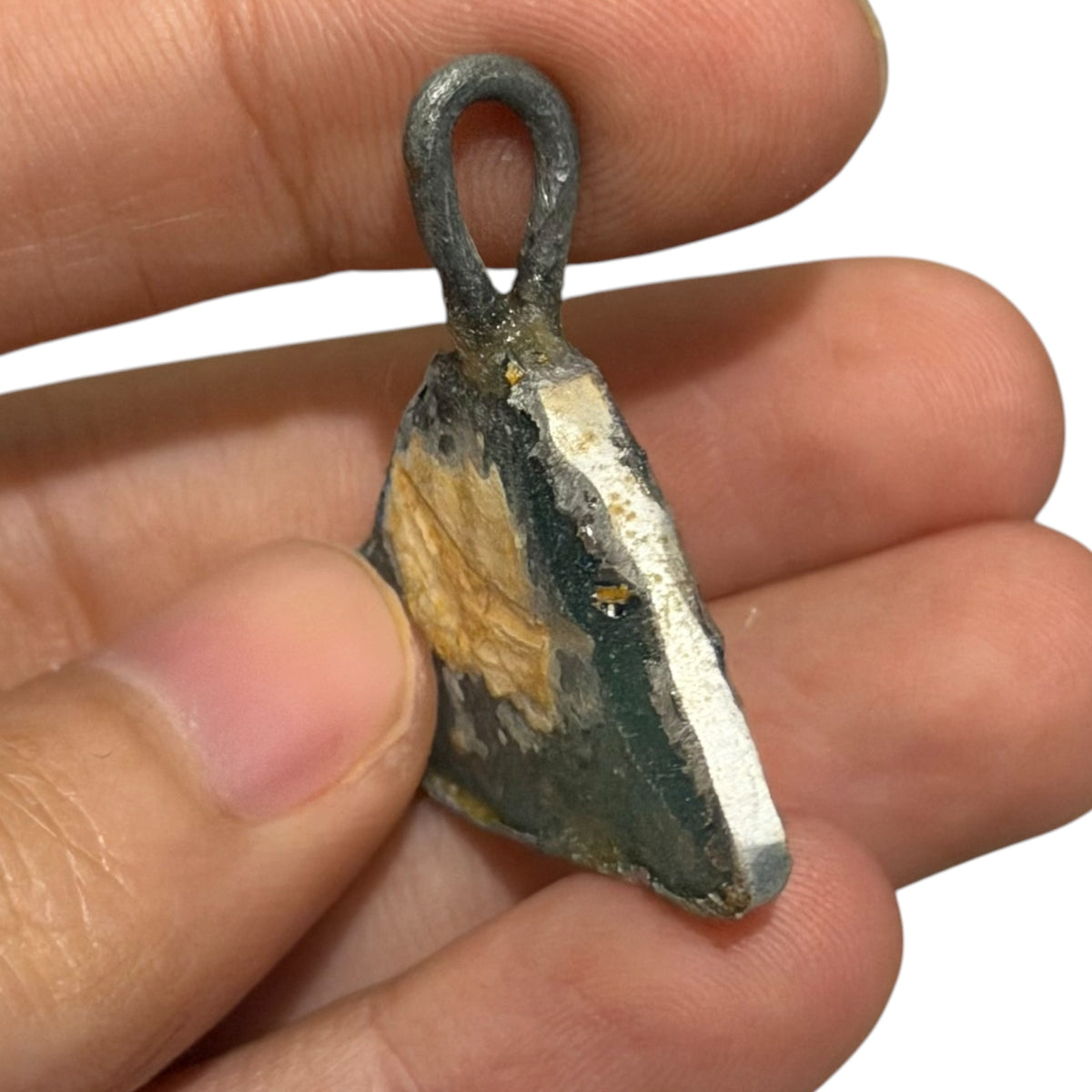Ancient Roman Glass Pendant – Dark Glass with Amber Patina Patch