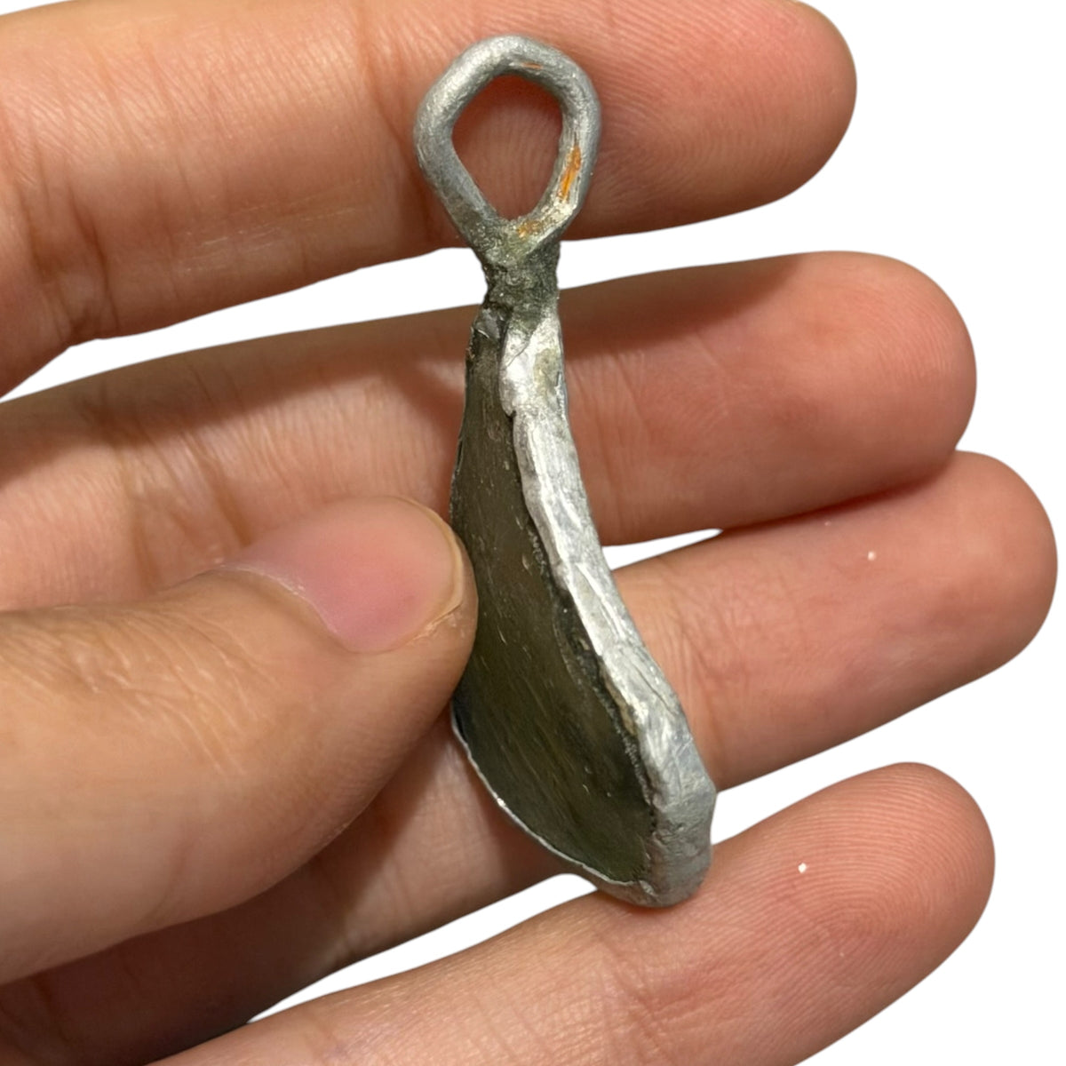 Ancient Roman Glass Pendant – Olive Green Teardrop with Purple Sheen
