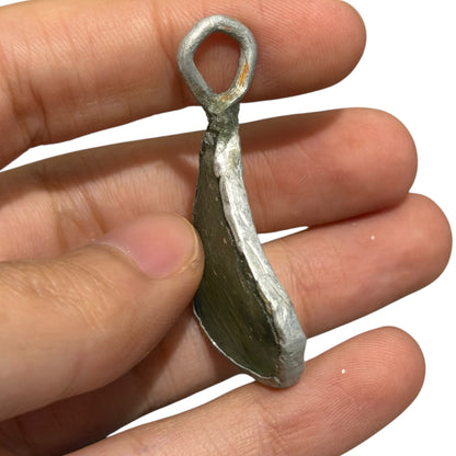 Ancient Roman Glass Pendant – Olive Green Teardrop with Purple Sheen