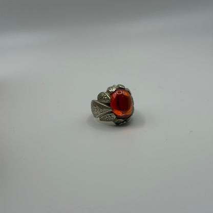 Vintage Silver Red Gemstone Ring Unique Floral Petal Claw Setting Statement