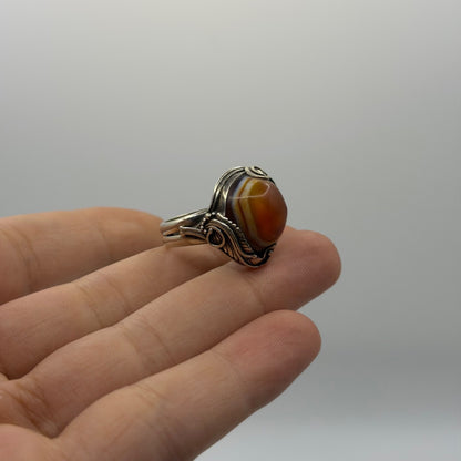 Antique Central Asian Agate Sterling Silver Ring