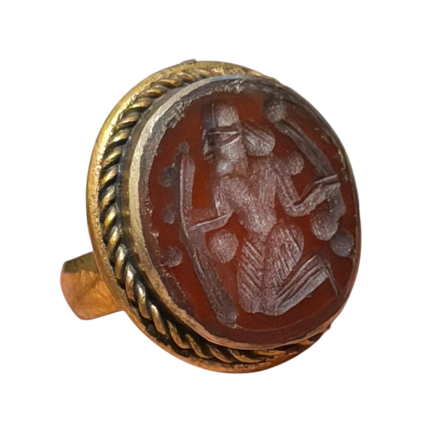 Ancient Roman Style Emperor Sitting Intaglio Brass Ring
