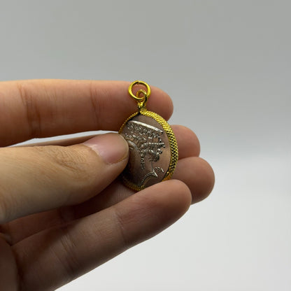 Ancient Roman Greek Style Silver & Gold Tone Coin Pendant