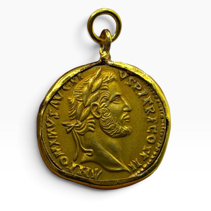 Ancient Roman Greek Style Coin Pendant Silver Gold Tone Coin Medallion Charm