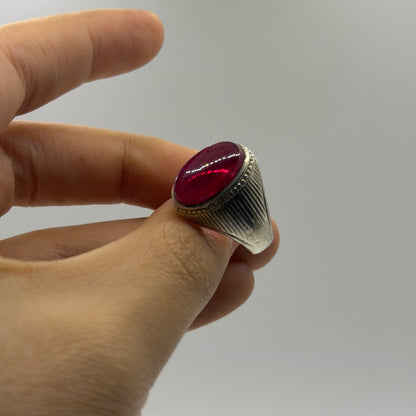 Vintage Silver Roman Style Carnelian Cabochon Fluted Solitaire Ring