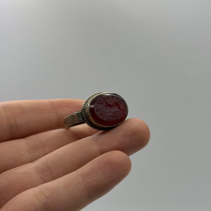 Vintage Silver Carnelian Intaglio Wax Seal Ring Ancient Style Roman Greek⁠