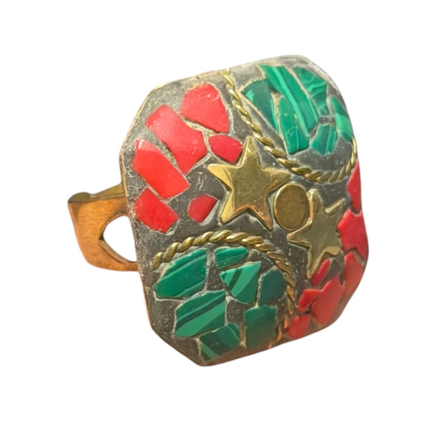 Gorgeous Tribal Nepalese Multi Stone Brass Ring