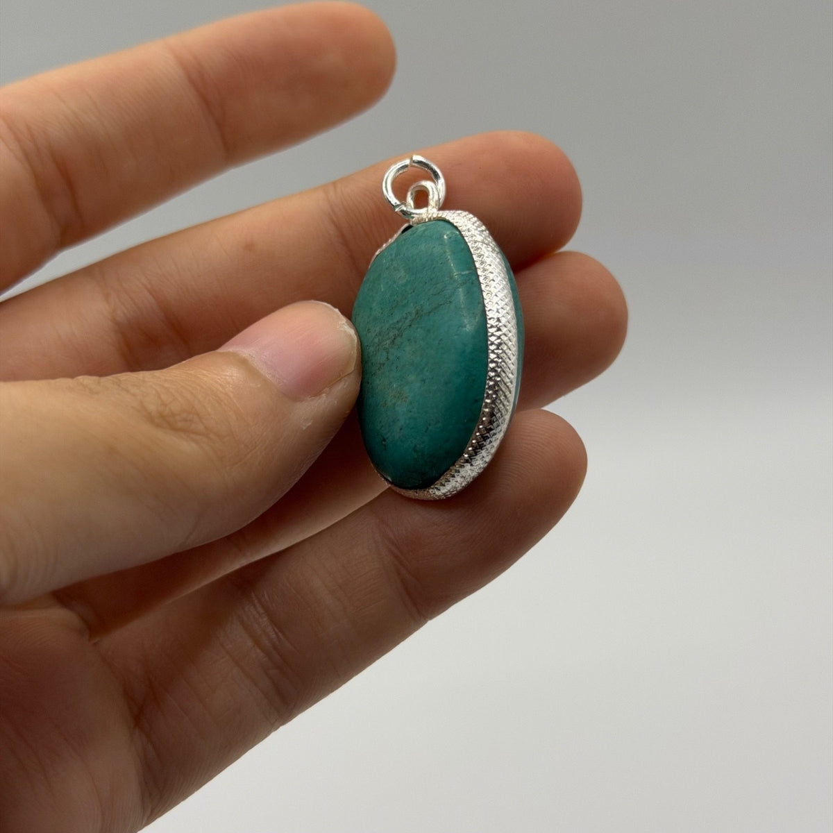 Vintage Natural Turquoise Oval Cabochon Pendant Wire Wrapped Gemstone