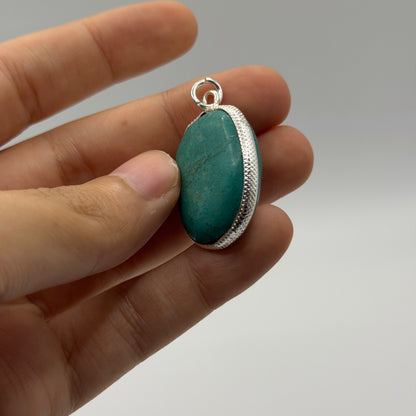 Vintage Natural Turquoise Oval Cabochon Pendant Wire Wrapped Gemstone