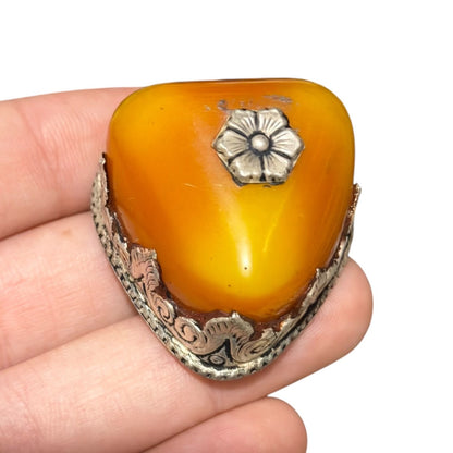 Vintage Nepalese Boho Tribal Amber Like Stone Silver Tone Pendant