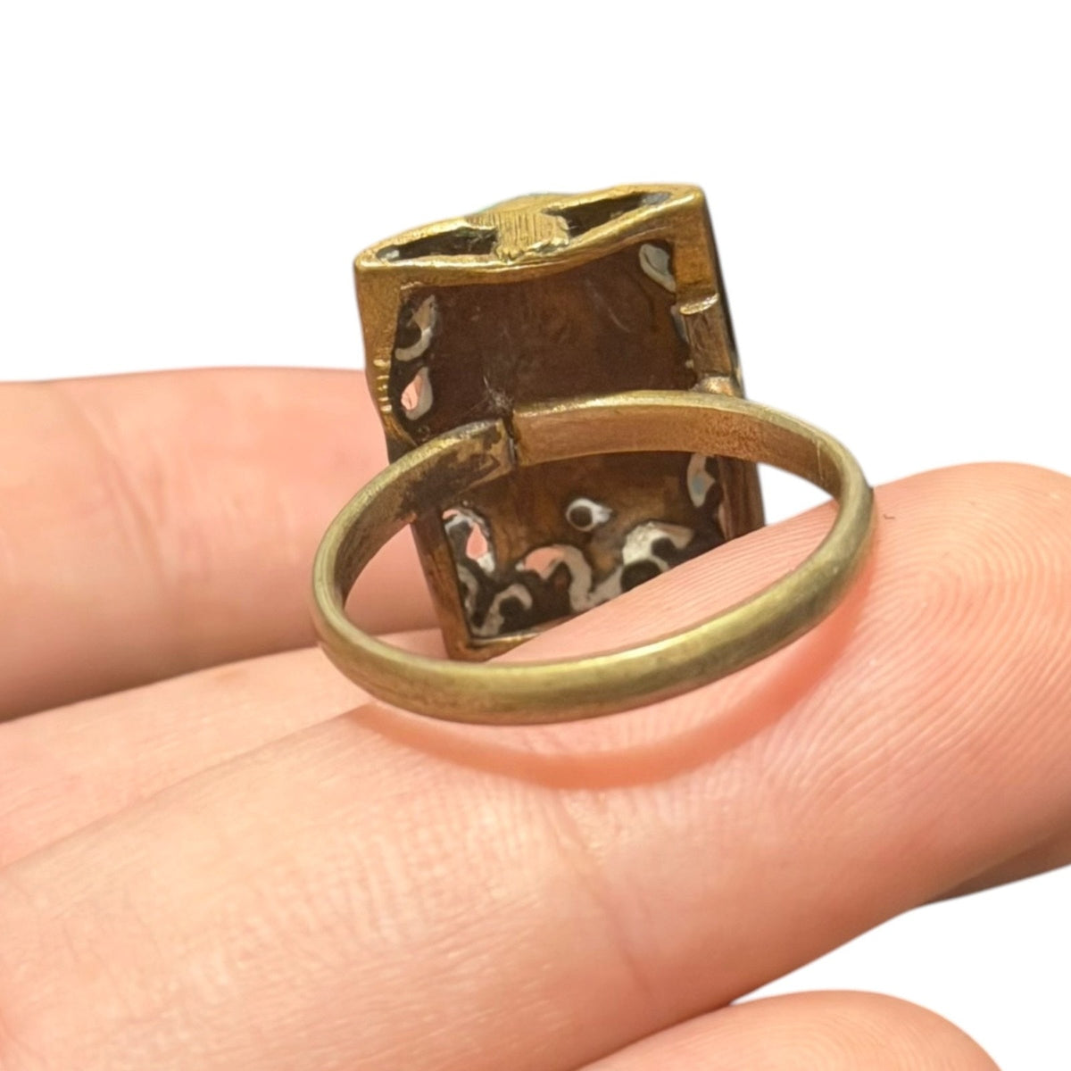 Vintage Nepalese Turquoise Brass Antique Ring
