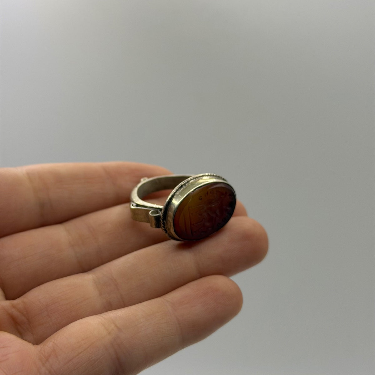 Vintage Silver Carnelian Intaglio Wax Seal Ring Ancient Style Roman Greek⁠