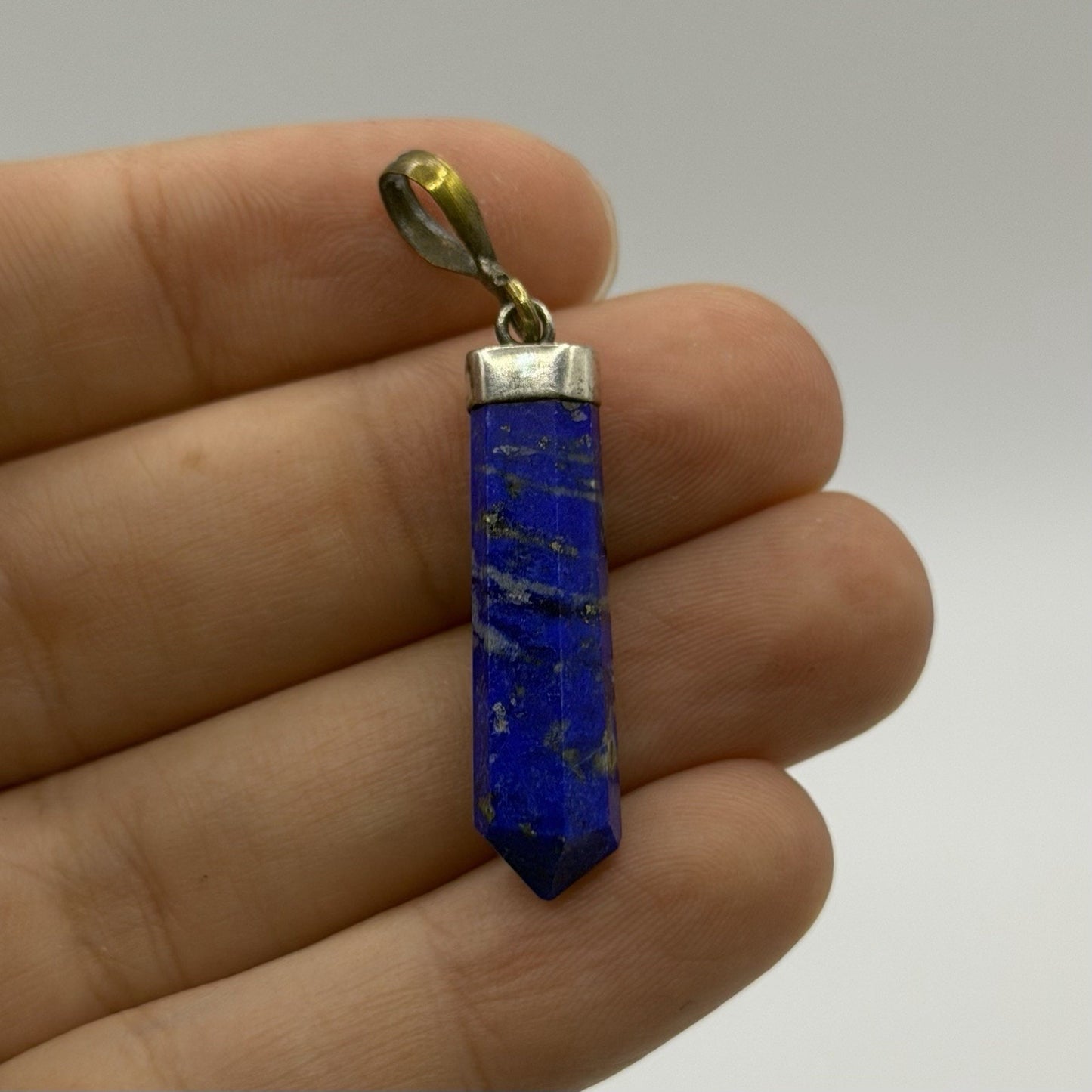 Natural Afghan Lapis Lazuli Point Pendant Silver Cap
