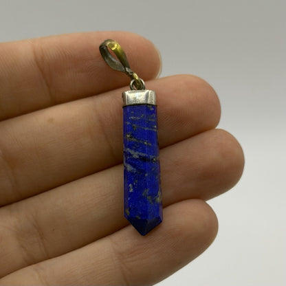 Natural Afghan Lapis Lazuli Point Pendant Silver Cap