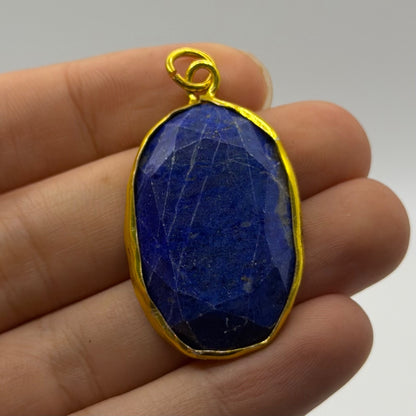 Genuine Natural Afghan Lapiz Lazuli Gold Gilded Pendant