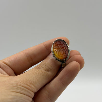 Vintage Silver Carnelian Intaglio Wax Seal Ring Ancient Style Roman Greek⁠