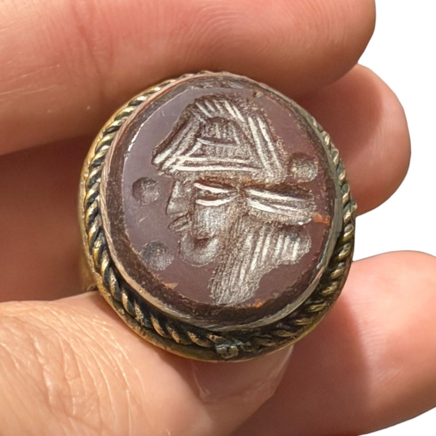 Ancient Roman Style King Portrait Intaglio Brass Ring