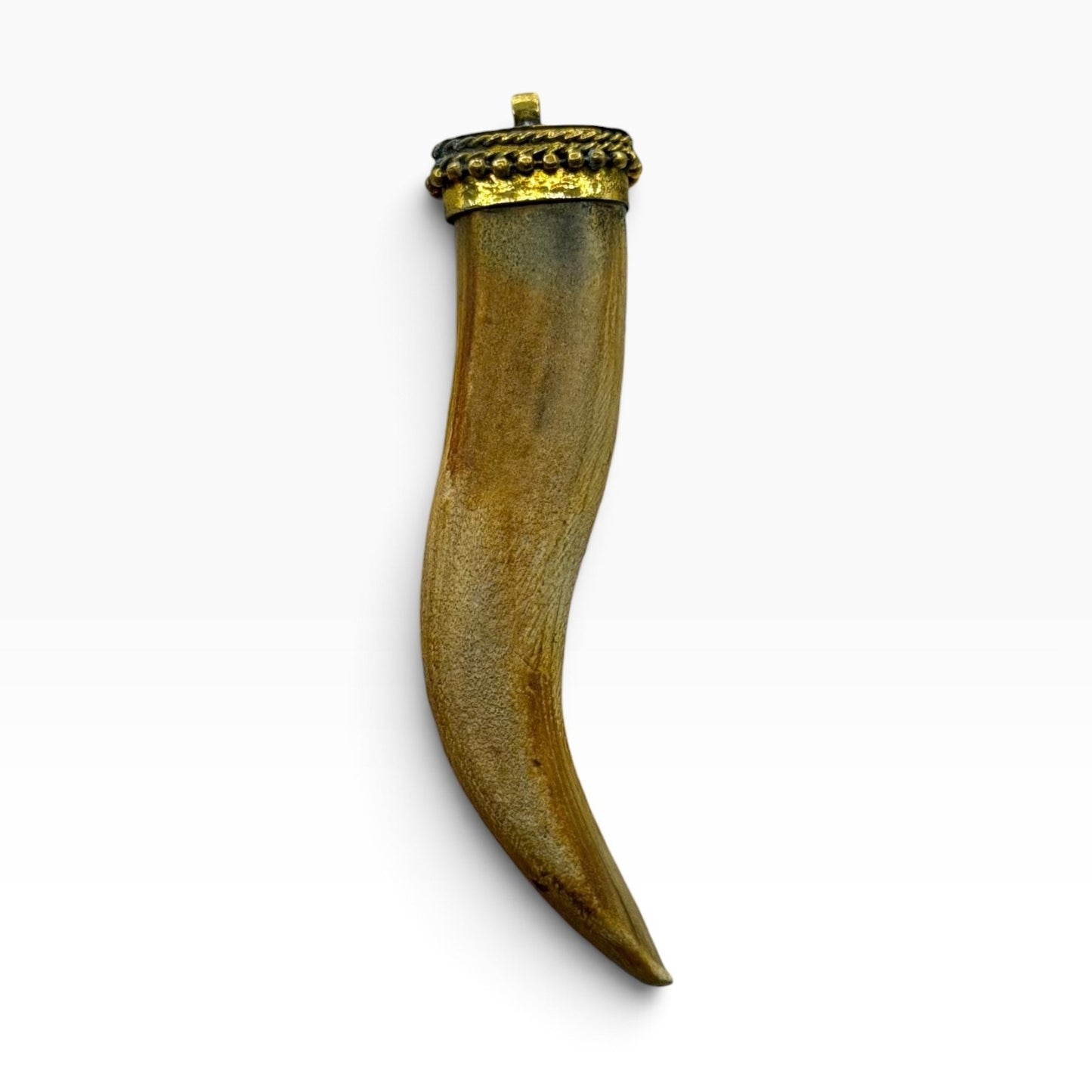 Antique Style Horn Tooth Like Pendant Brass Wire Wrap Cap Tribal Protection