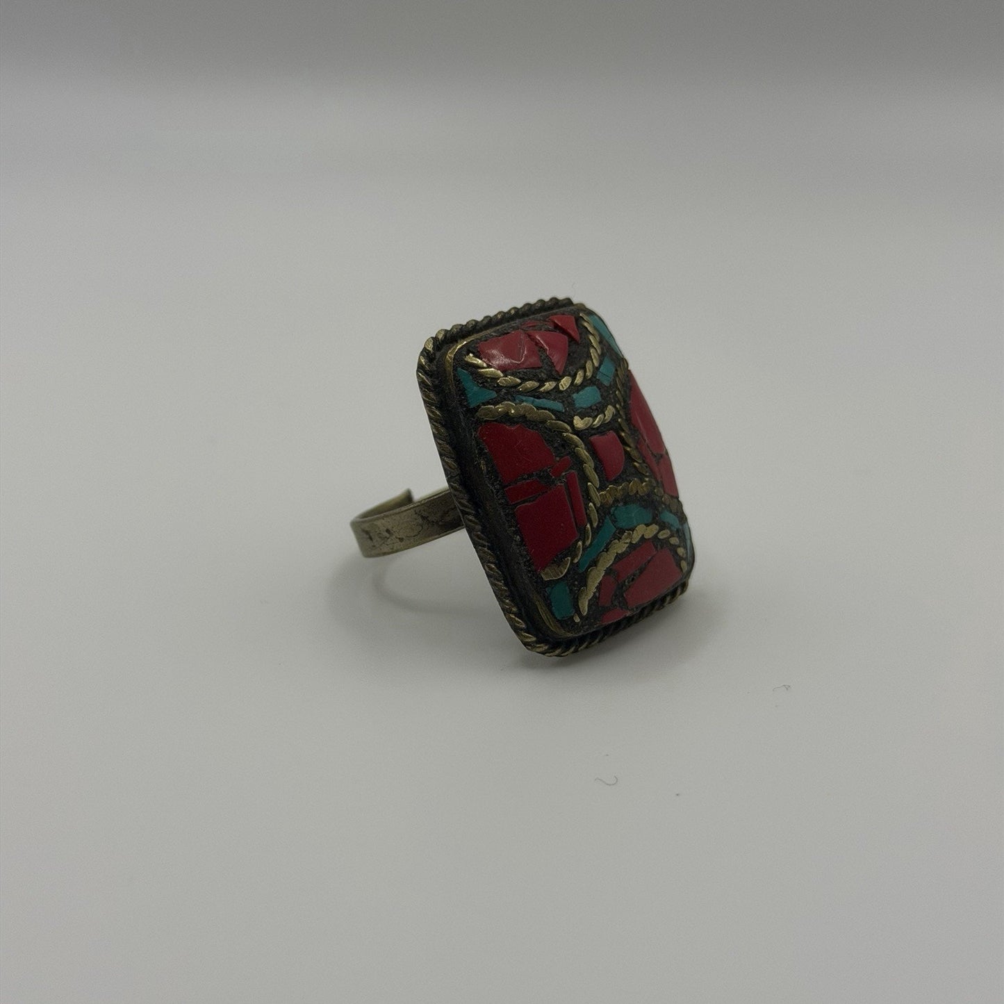 Vintage Nepalese Tribal Brass Ring With Stones