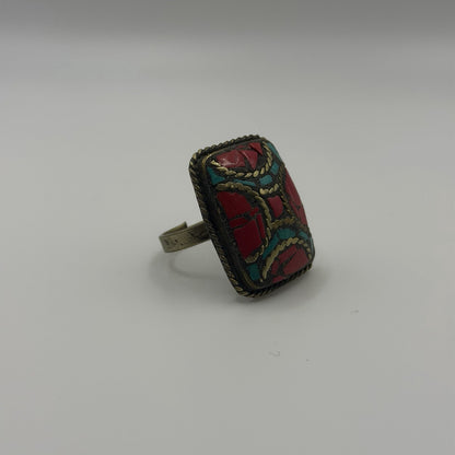 Vintage Nepalese Tribal Brass Ring With Stones
