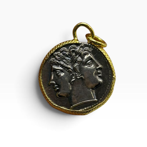 Ancient Roman Greek Style Silver & Gold Plated Coin Pendant